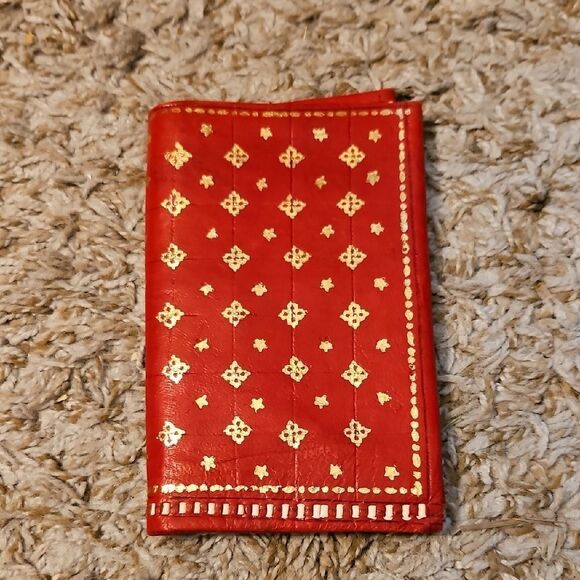 Vintage Red Leather Handcrafted Wallet with Gold Detail - Picture 1 of 5